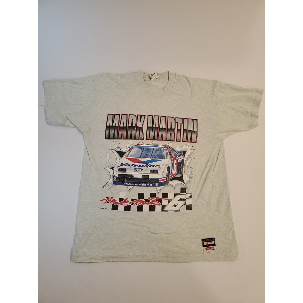 Vtg Double-sided NASCAR Mark Martin #6 Valvoline Ford Thunderbird Tshirt 90's XL